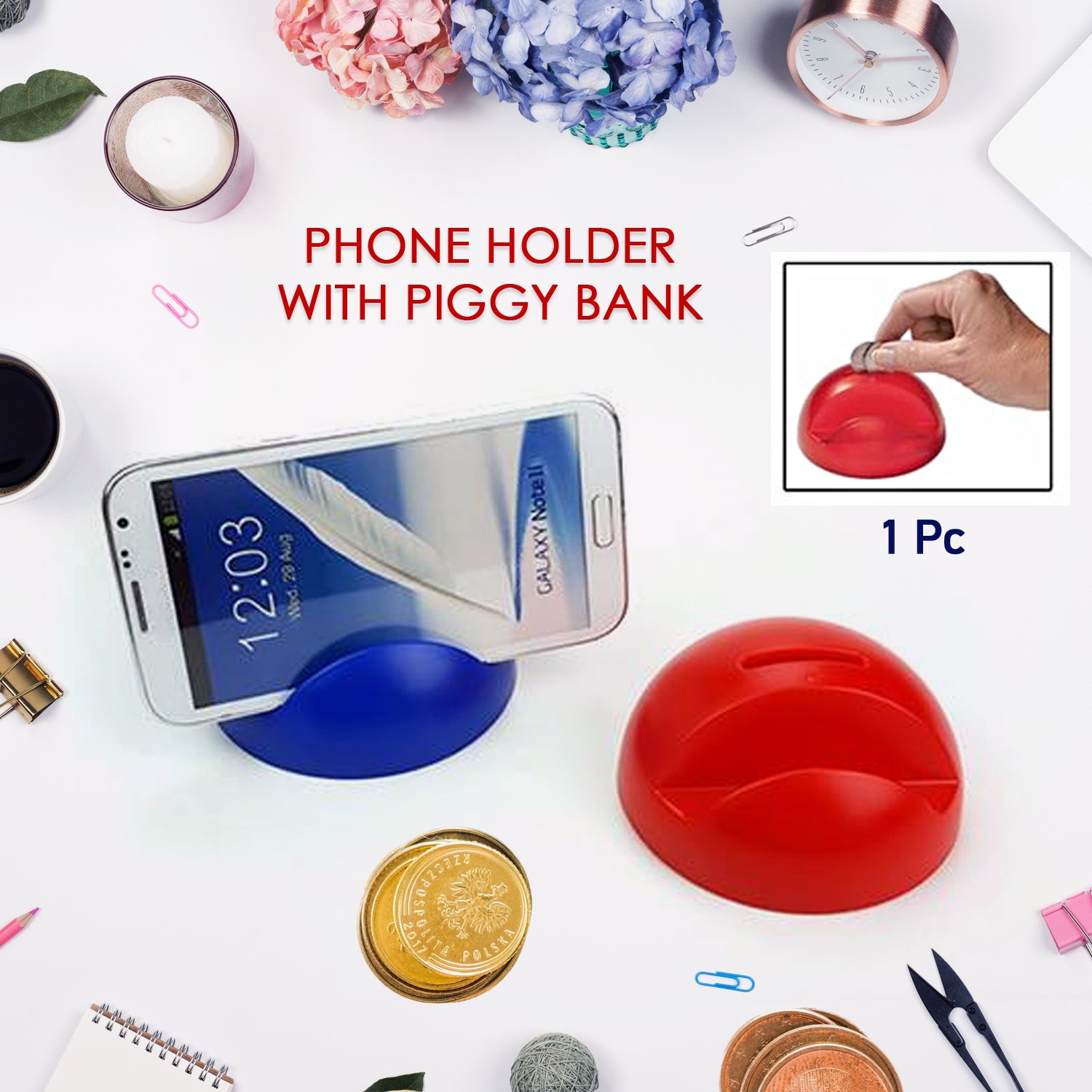 2in1 Abs Plastic Phone Holder Phone Stand With Coin Bank (1 Pc) 2in1 Abs Plastic Phone Holder Phone Stand With Coin Bank (1 Pc)